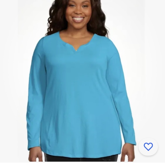 Just My Size Blue Split V-Neck Women’s Lightweight LS Tunic Top 3X NEW - Picture 4 of 6